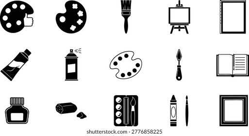 Art supply drawing tool icons collection with brush palette pencil easel