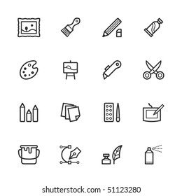 Art supply icons. Lines have not been expanded to maintain maximum editability.