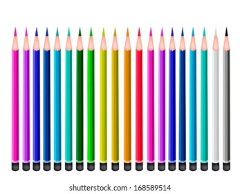 Art Supply, An Illustration Collection of Colorful Colored Pencil Crayons for Sketch and Draw A Picture Isolated on White Background 