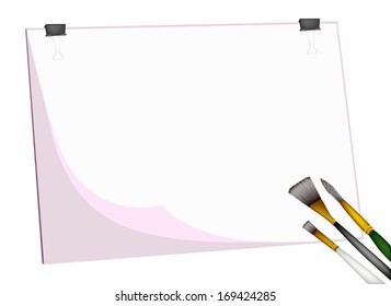 Art Supply, Three Craft Paintbrush or Artist Brushes Laying on Art Board or Artist Clipboard with Copy Space for Paint and Draw A Picture. 