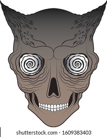 Art Surreal Devil skull Tattoo. Hand drawing and graphic vector.