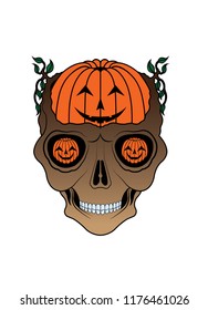 Art Surreal Pumpkin Skull. Hand drawing and make graphic vector.
