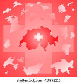 Art swiss cantons map and swiss flag. Vector