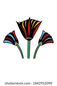 Art tattoo picture of flowers. Colorful tattoo. Ancient Egypt mythology. Ancient civilization art design. Cartoon vector illustration