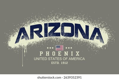 Art Tee, ARIZONA PHOENIX text graffiti, typography college varsity PHOENIX state slogan print. typography varsity college american slogan print spray effect, t shirt graphics graffity print.eps8