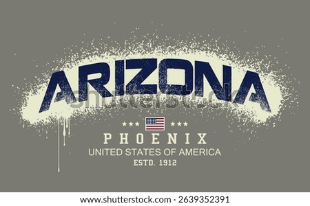 Art Tee, ARIZONA PHOENIX text graffiti, typography college varsity PHOENIX state slogan print. typography varsity college american slogan print spray effect, t shirt graphics graffity print.eps8