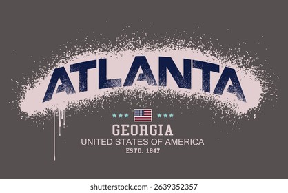 Art Tee, ATLANTA GEORGIA text graffiti, typography college varsity GEORGIA state slogan print. typography varsity college american slogan print spray effect, t shirt graphics graffity print.eps8