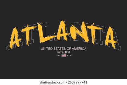 Art Tee, slogan tee, ATLANTA urban street style typography with grunge brush strokes. ATLANTA text graffiti, typography college varsity USA state slogan print. t shirt graphics print.eps8