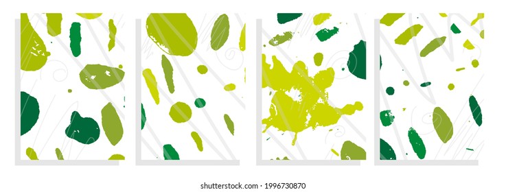 art template set, green nature seasons, vector abstract background  with drawing elements, thin lines