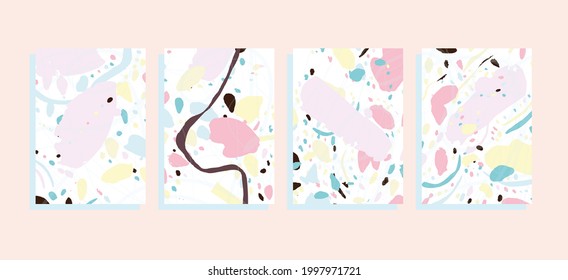art template set, green nature seasons, vector abstract background  with drawing elements, thin lines