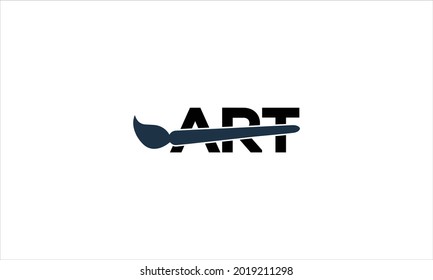 ART text logo with Balck  paint brush in black colour and flat minimal vector logo style or  ART   Typography  logos symbol