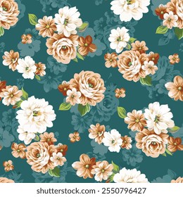arte design têxtil, folha de flor, efeito de sombra, padrão allover repete cor sem costura, tecido papel de parede impressão digital