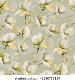 art textile design flower leaf stems, allover ,pattern repeats,watercolor effect , fabric colors digital print ,spring summer