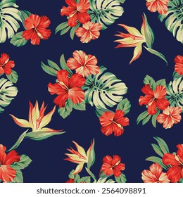 art textile design,flower leaf tropical,aloha pattern allover repeats colors botanical ,fabric wallpaper print digital