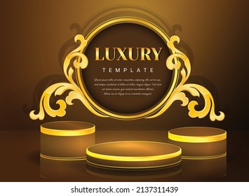 Art of Thailand for ornament and round podium on brown background, elegant style, expensive, used for displaying products.