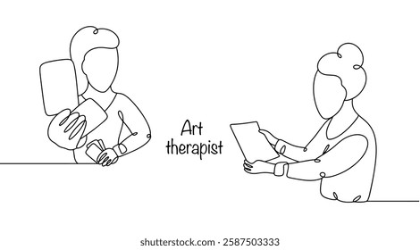 An art therapist works with a patient using associative cards. The girl chose cards that she liked, and the therapist read to her the meaning of these associations. Psychological assistance.