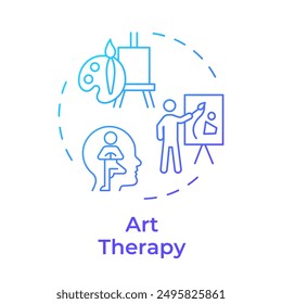Icono de concepto de gradiente azul de terapia de arte. Equipo artístico, instrumentos de pintura. Ilustración de línea de forma redonda. Abstractas idea. Diseño gráfico. Fácil de usar en infografía, presentación