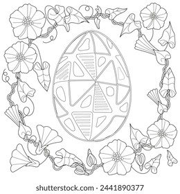 Art therapy coloring page. Anti-stress coloring book for children and adults. Easter egg painting in vintage style.