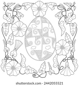 Art therapy coloring page. Anti-stress coloring book for children and adults. Easter egg painting in vintage style.