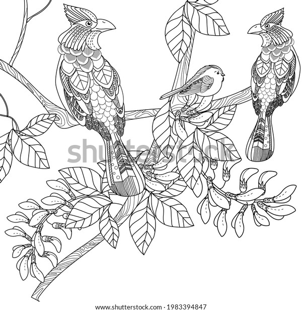 Art Therapy Coloring Page Birds Hand Stock Vector (Royalty Free ...