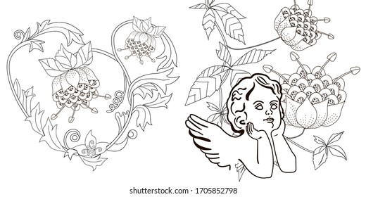 Art therapy coloring page. Coloring Book for adults. Colouring pictures with angel. Antistress freehand sketch drawing with doodle and zentangle elements.