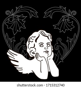 Art therapy coloring page. Coloring Book for adults. Colouring pictures with angel. Antistress freehand sketch drawing with doodle and zentangle elements.