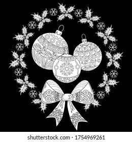 Art therapy coloring page. Coloring Book for adults and children. Christmas Tree Ornament. Art therapy coloring page. Antistress freehand sketch drawing with doodle and zentangle elements.