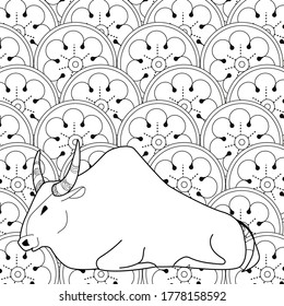 Art therapy coloring page. Coloring Book for children and adults. Colouring pictures with bull. Happy new year 2021. Year of the bull.