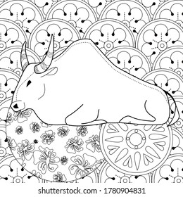 Art therapy coloring page. Coloring Book for children and adults. Colouring pictures with bull. Happy new year 2021. Year of the bull.