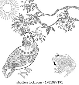 Art therapy coloring page. Coloring Book for adults and children. Outline Mandala and Christmas Tree Ornament for coloring book. Decorative round ornament. Anti-stress therapy pattern.