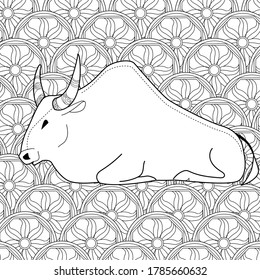 Art therapy coloring page. Coloring Book for children and adults. Colouring pictures with bull. Happy new year 2021. Year of the bull.