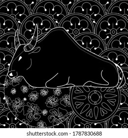 Art therapy coloring page. Coloring Book for children and adults. Colouring pictures with bull. Happy new year 2021. Year of the bull.