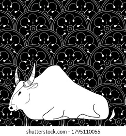 Art therapy coloring page. Coloring Book for children and adults. Colouring pictures with bull. Happy new year 2021. Year of the bull.