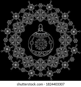 Art therapy coloring page. Coloring Book for adults and children. Outline Mandala and Christmas Tree Ornament for coloring book. Decorative round ornament.