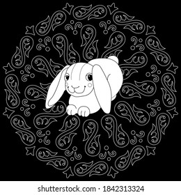 Art therapy coloring page. Coloring Book for adults and children. Outline Mandala and Christmas Tree Ornament for coloring book. Decorative round ornament. Anti-stress therapy pattern. Weave design el