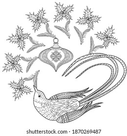 Art therapy coloring page. Coloring Book for adults and children. Christmas Tree Ornament. Art therapy coloring page. Antistress freehand sketch drawing with doodle and zentangle elements.