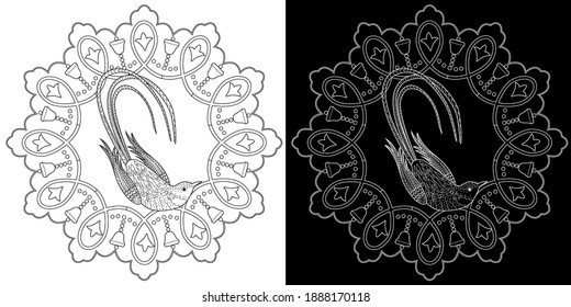 Art therapy coloring page. Coloring Book for adults and children. Christmas Tree Ornament. Linear engraved art.Romantic concept.