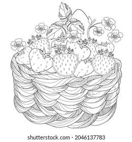 Art therapy coloring page. Coloring Book for children and adults. Basket. The art of linear engraving. Cute  background for wallpaper, gift paper, pattern fills, textile, greetings cards 