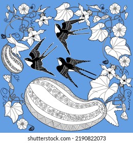 Art therapy coloring page. Coloring book antistress for children and adults. Birds and flowers hand drawn in vintage style . Ideal for those who want to feel more connected to nature.
