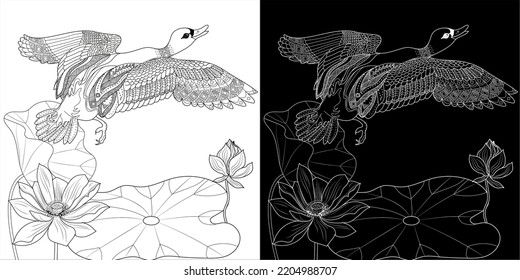 Art therapy coloring page. Coloring book antistress for children and adults. Birds and flowers hand drawn in vintage style . Ideal for those who want to feel more connected to nature.
