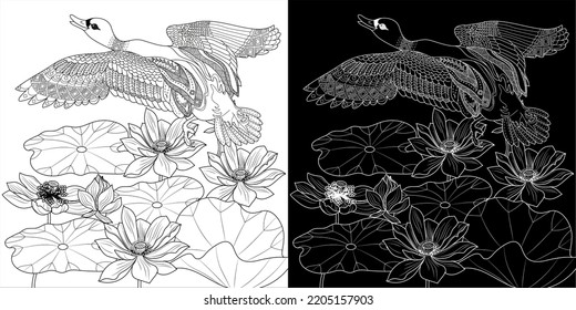Art therapy coloring page. Coloring book antistress for children and adults. Birds and flowers hand drawn in vintage style . Ideal for those who want to feel more connected to nature.
