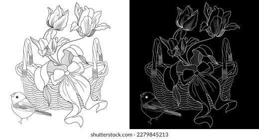 Art therapy coloring page. Coloring book antistress for children and adults. Birds and flowers hand drawn in vintage style . Ideal for those who want to feel more connected to nature.