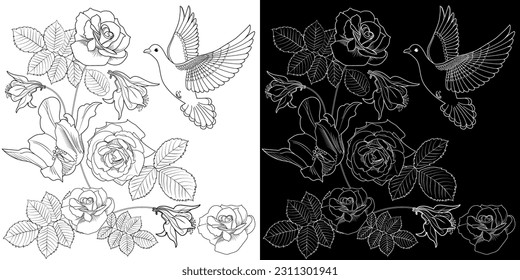 Art therapy coloring page. Coloring book antistress for children and adults. Birds and flowers hand drawn in vintage style . Ideal for those who want to feel more connected to nature.
