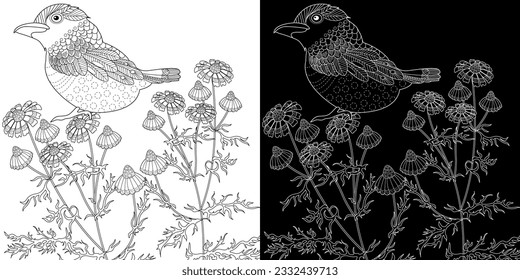 Art therapy coloring page. Coloring book antistress for children and adults. Birds and flowers hand drawn in vintage style . Ideal for those who want to feel more connected to nature.
