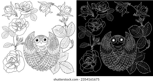 Art therapy coloring page. Coloring book antistress for children and adults. Birds and flowers hand drawn in vintage style . Ideal for those who want to feel more connected to nature.
