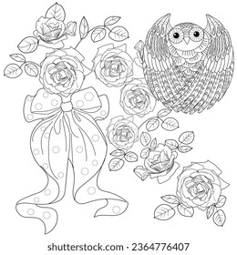 Art therapy coloring page. Coloring book antistress for children and adults. Owl and flowers hand drawn in vintage style . Ideal for those who want to feel more connected to nature.
