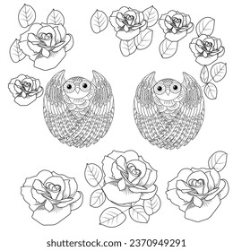 Art therapy coloring page. Coloring book antistress for children and adults. Birds and flowers hand drawn in vintage style . Ideal for those who want to feel more connected to nature.
