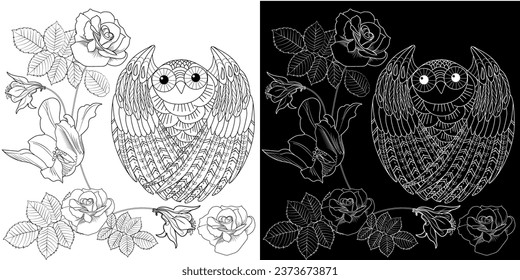 Art therapy coloring page. Coloring book antistress for children and adults. Birds and flowers hand drawn in vintage style . Ideal for those who want to feel more connected to nature.
