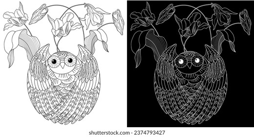 Art therapy coloring page. Coloring book antistress for children and adults. Birds and flowers hand drawn in vintage style . Ideal for those who want to feel more connected to nature.
