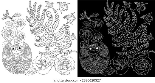 Art therapy coloring page. Coloring book antistress for children and adults. Birds and flowers hand drawn in vintage style . Ideal for those who want to feel more connected to nature.
